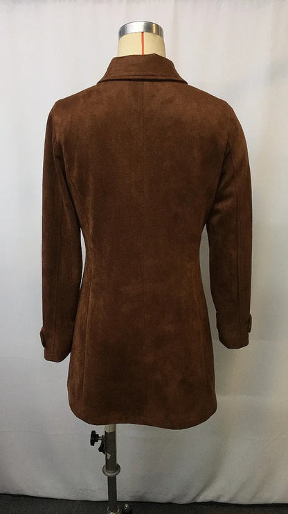 Brown button-front jacket with flap chest pockets