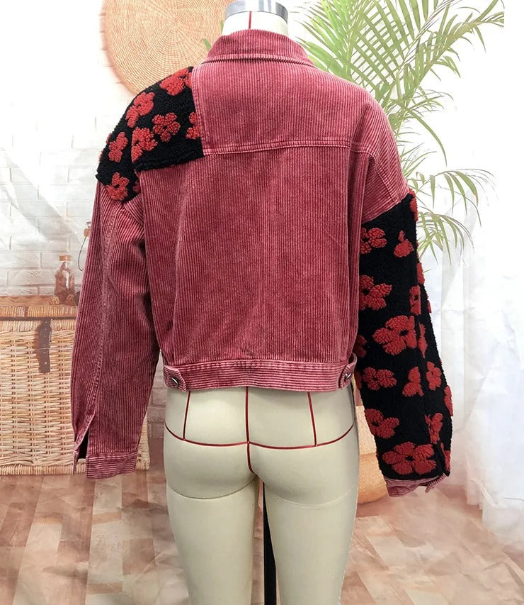 Corduroy Patchwork Jacket with Floral Contrast Panels