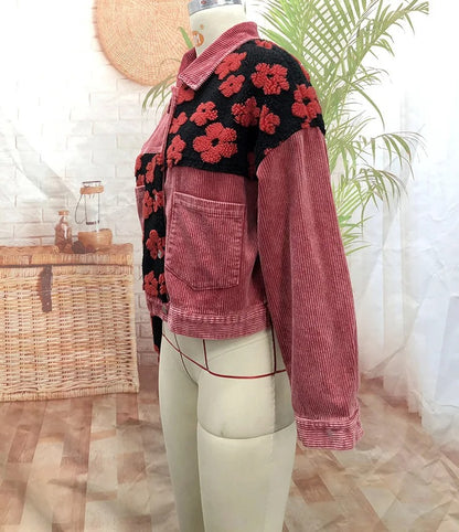 Corduroy Patchwork Jacket with Floral Contrast Panels