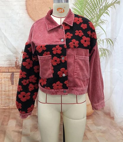 Corduroy Patchwork Jacket with Floral Contrast Panels