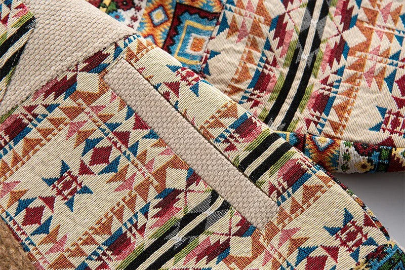Patchwork Aztec Jacket with Plaid Panel and Oversized Fit