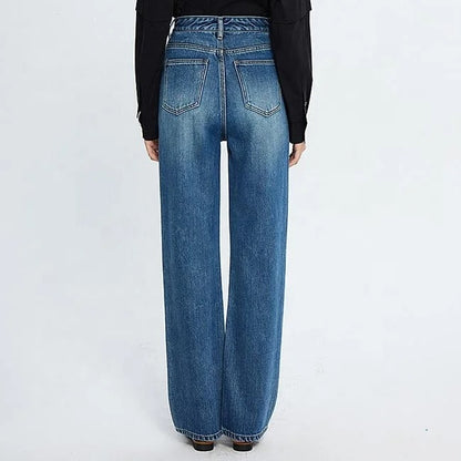 Straight-Leg Blue Jeans with Faded Front Detail