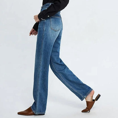 Straight-Leg Blue Jeans with Faded Front Detail