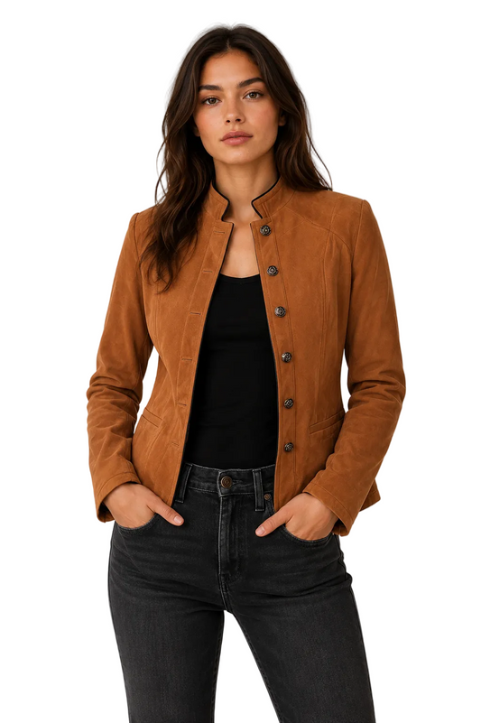 Vintage Style Tailored Button Jacket in Warm Brown